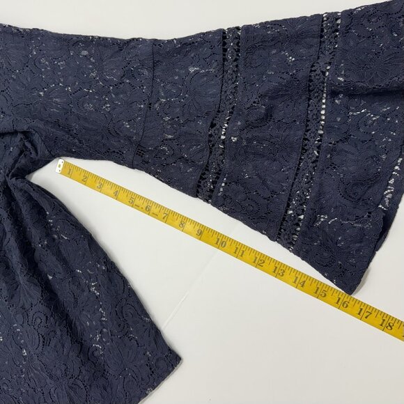 Ann Taylor LOFT Lace Tunic Top XL Dark Blue Bell Sleeve Sheer - Picture 10 of 10